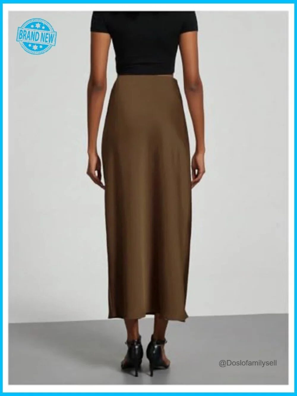 Ribbed Knit Midi Skirt High Waisted Flared Fishtail Hem Casual Work Office
